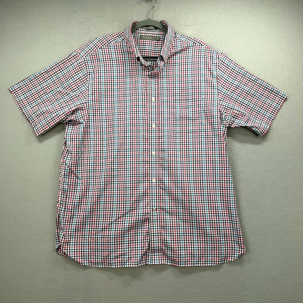 Daniel Cremieux Shirt Mens‎ XL Red Blue Check Short Sleeve Oxford Button Down